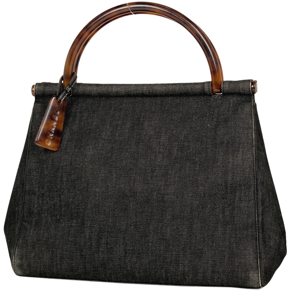 Chanel Logo Handbag Demi Pattern Tote Bag Denim Black